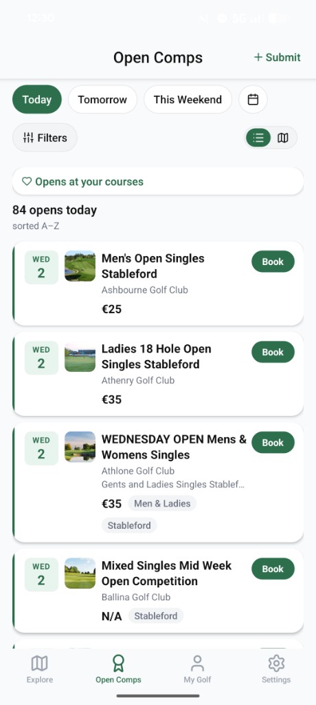 Open finder screen in the OpenGolf app